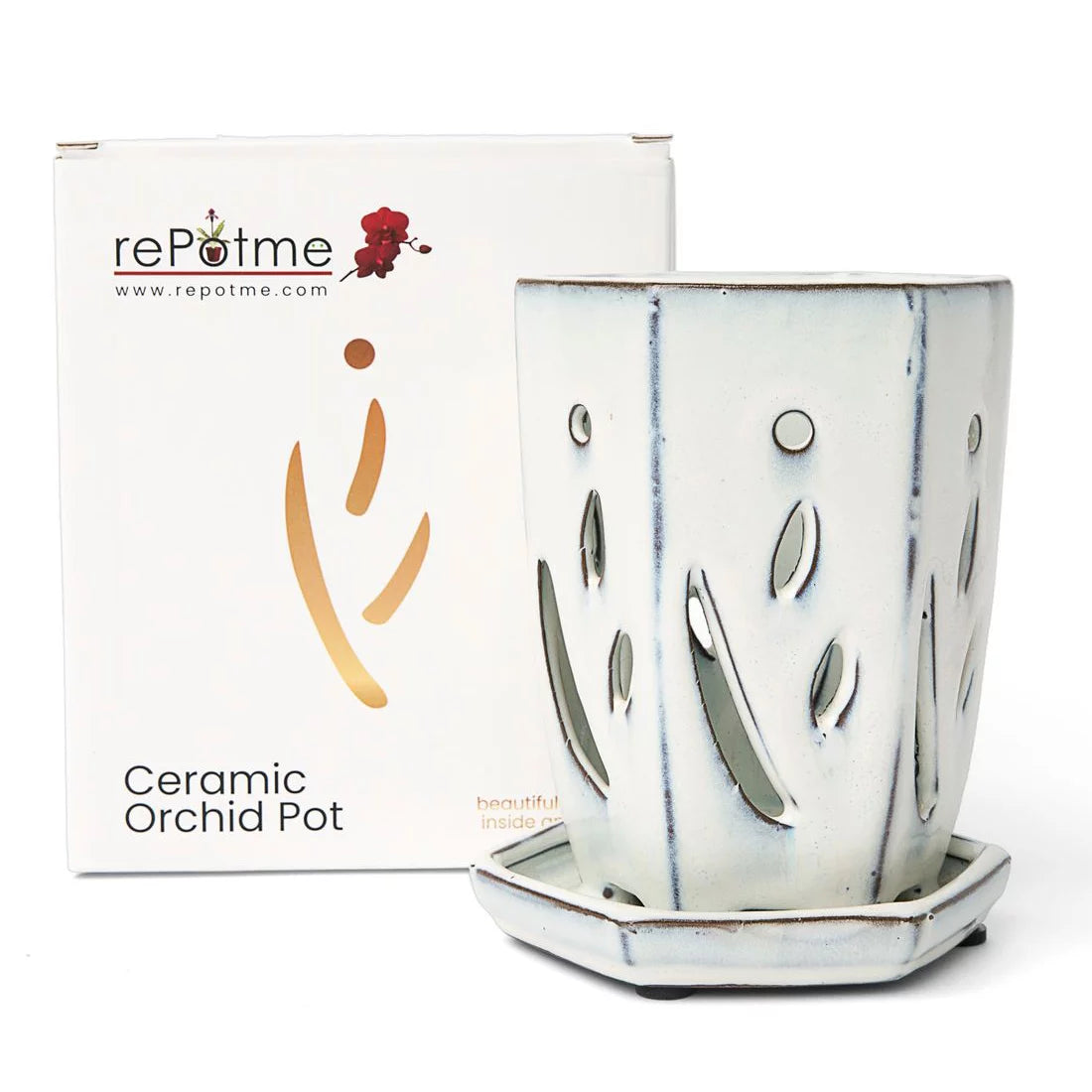 4" x 6" Hexagon Ceramic Orchid Pot J964099