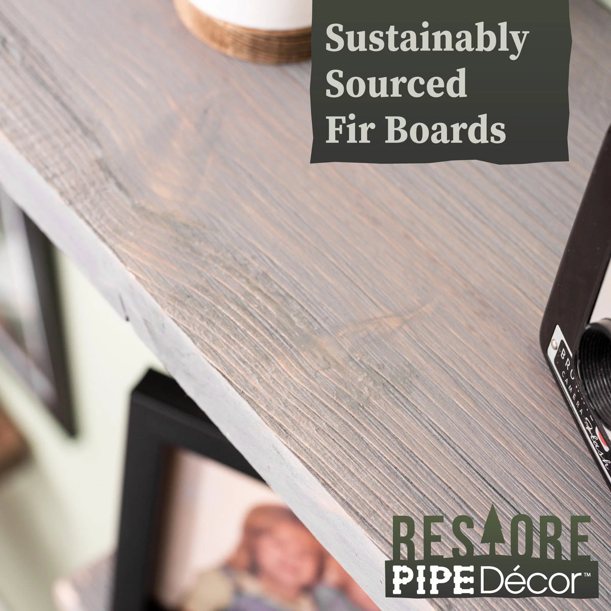 Grey Wood Wall Shelving with Steel Pipe Brackets V564103