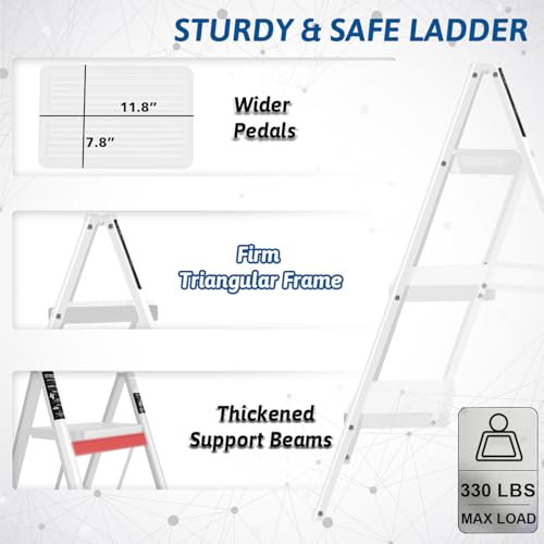 2 Step Folding Steel Step Ladder 330 Lbs Black T4781