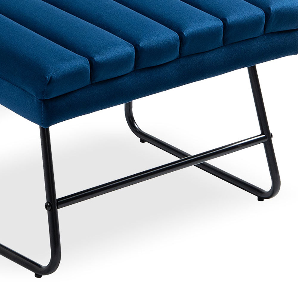 Dark Blue Velvet Lounge Chair Set with Adjustable Backrest and Ottoman U163546