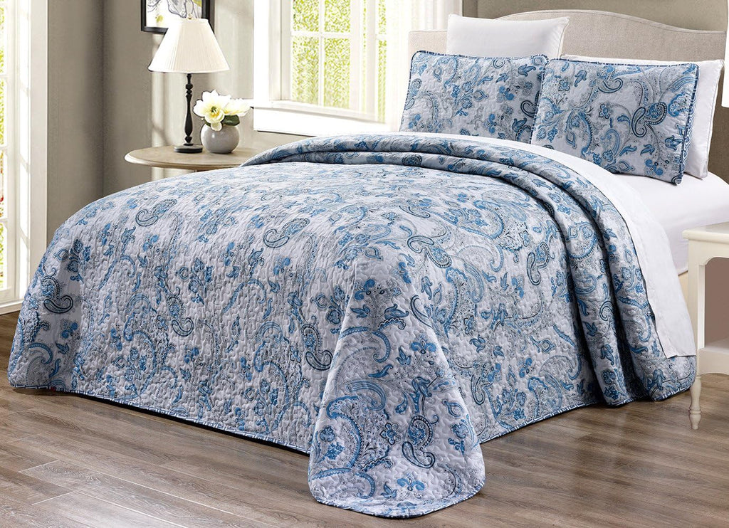 3-Piece Oversize Tropical Seashell Queen Bedspread Coverlet Set Aqua Blue Sand White I3174
