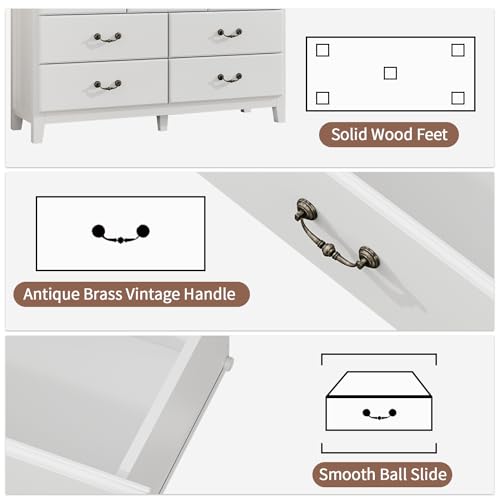 Antique White 6 Drawer Wood Dresser Y3539