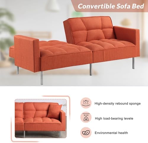 Linen Upholstered Convertible Folding Sofa Bed with Metal Legs A741371