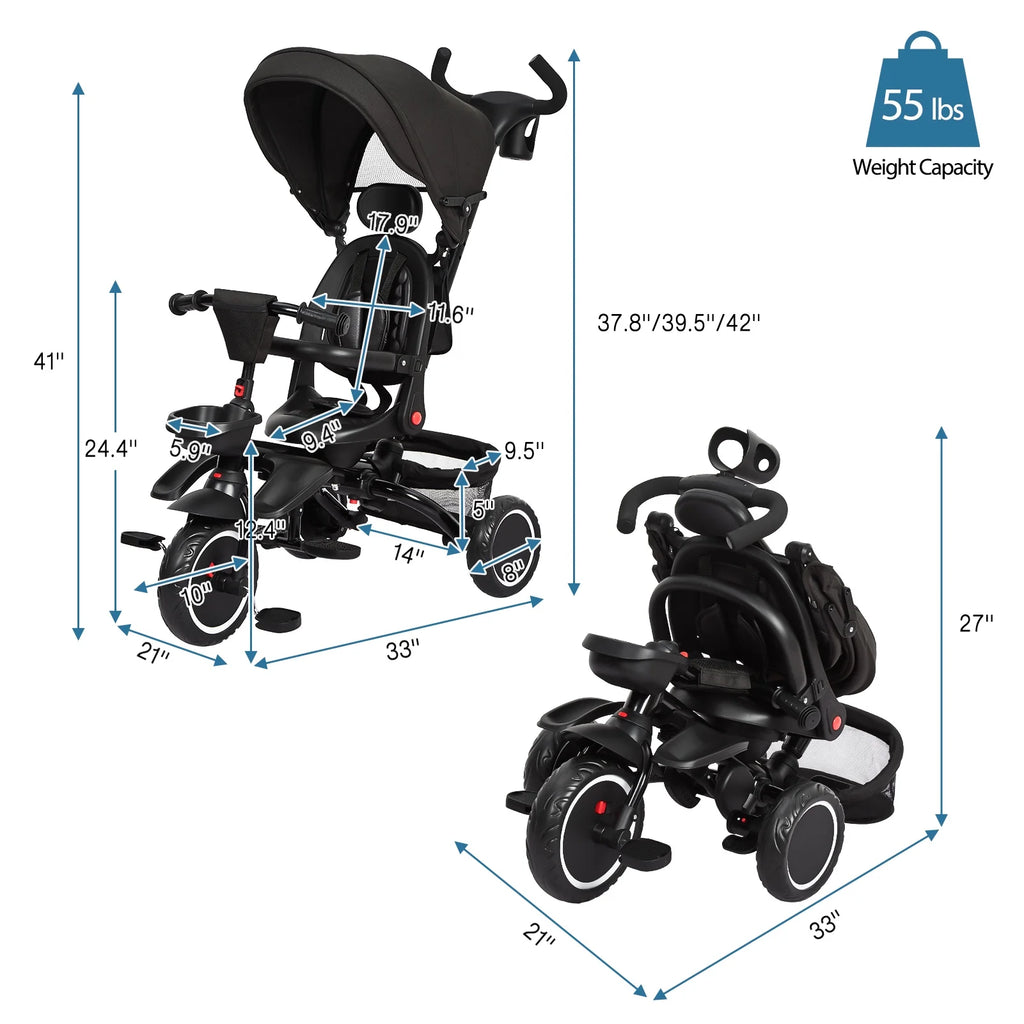 Folding Toddler Tricycle with Adjustable Canopy and Storage B26191