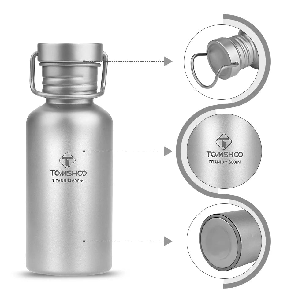 600ml Full Titanium Water Bottle with Extra Lid Ultralight X189
