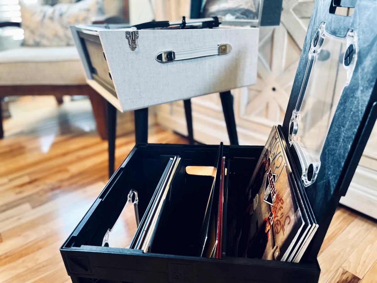 Vinyl Record Storage Crate with Divider and Transparent Panels T832