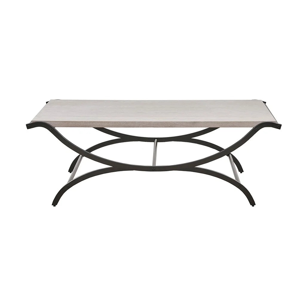 Modern Contrast Rectangular Coffee Table with Black Trestle Metal Base Y436587