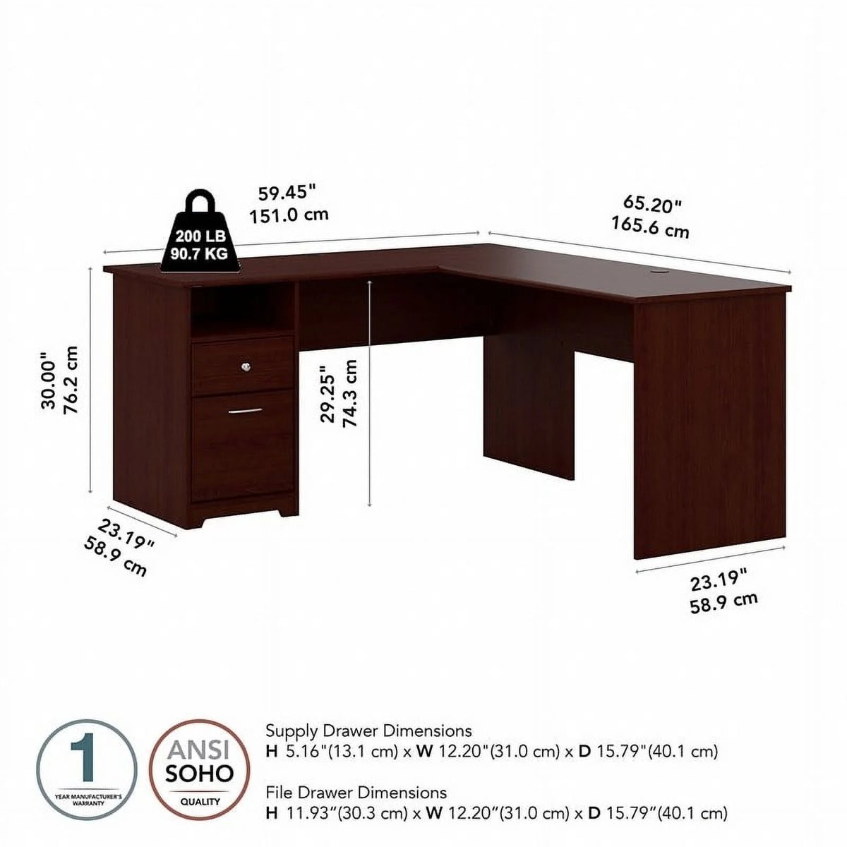 60" Harvest Cherry L Shaped Wood Computer Desk Y2105