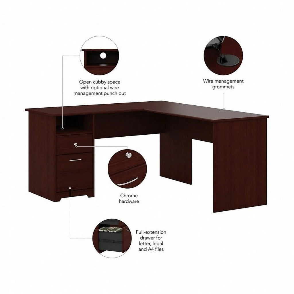 60" Harvest Cherry L Shaped Wood Computer Desk Y2105