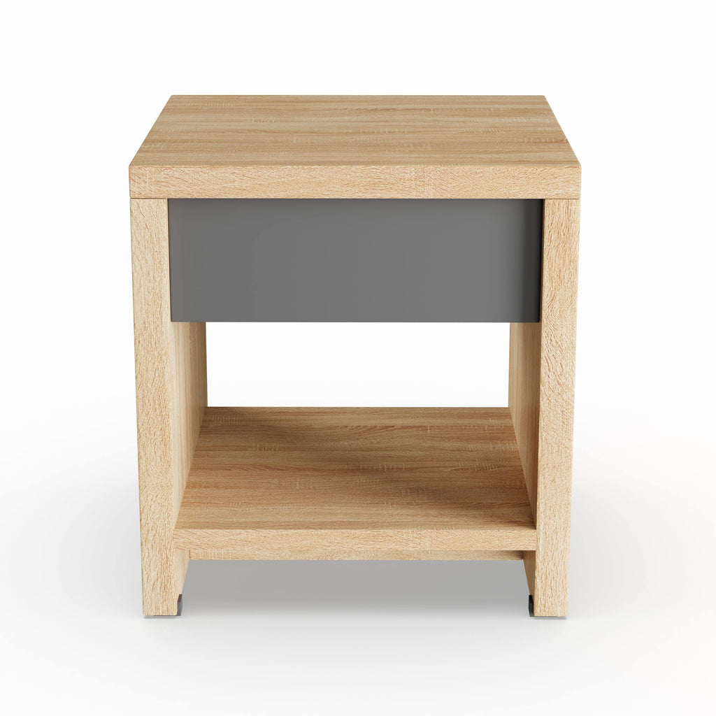 Two-Tone Oak and Grey Wood 1-Drawer Nightstand I424
