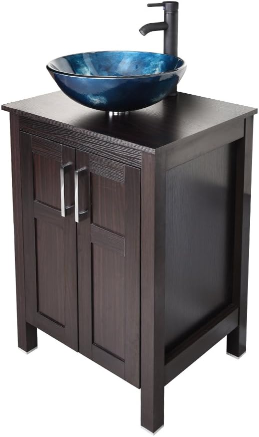 24 Inches Dark Coffee Bathroom Vanity Set with Top and 2-Door Cabinet X4338