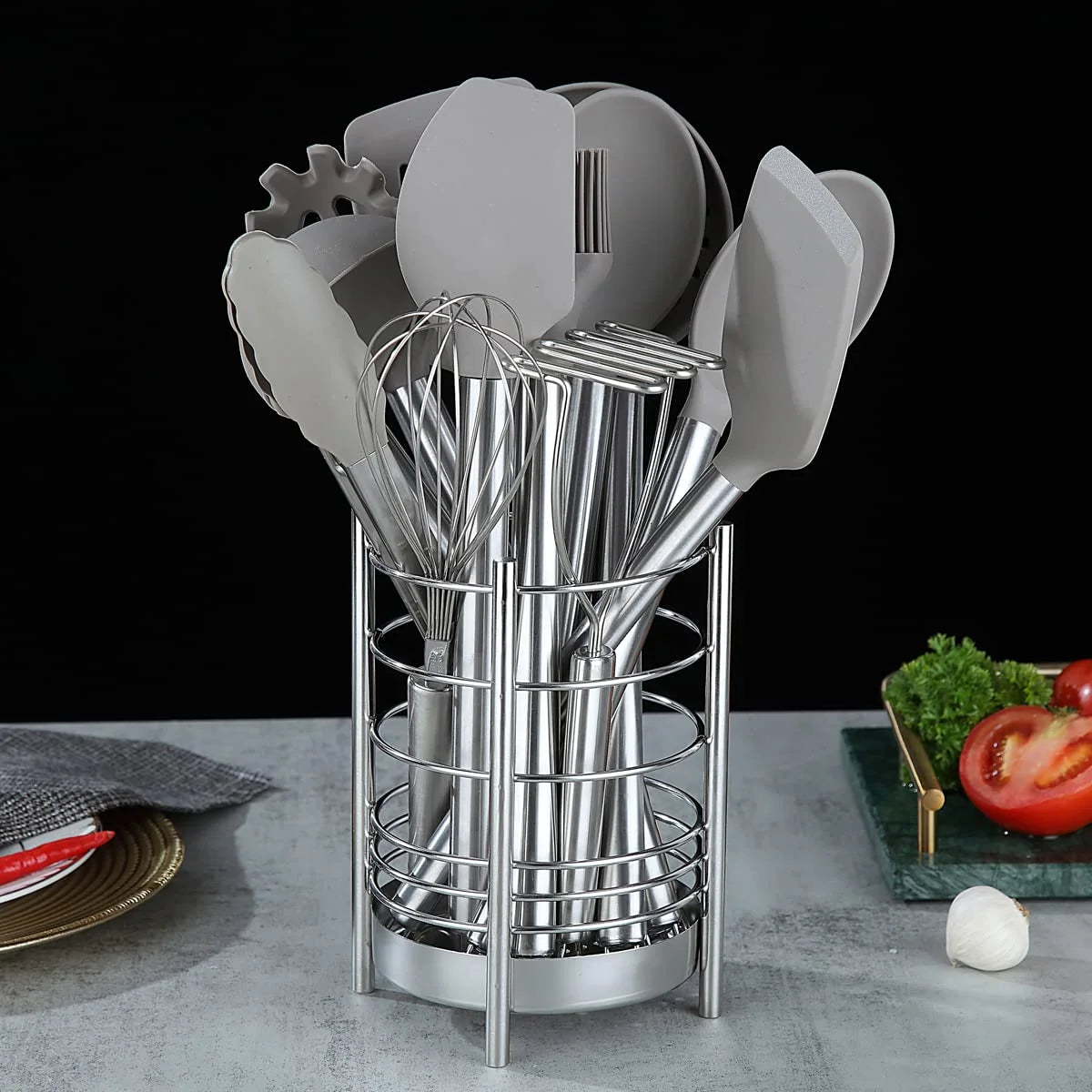 38 Pieces Silicone Kitchen Utensils Set With Stainless Steel Utensil Holder F399
