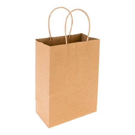 Kraft Paper Retail Bag with Handles, 10 inch x 6 3/4 inch x 12 inch, 100 Count Box, Brown C203