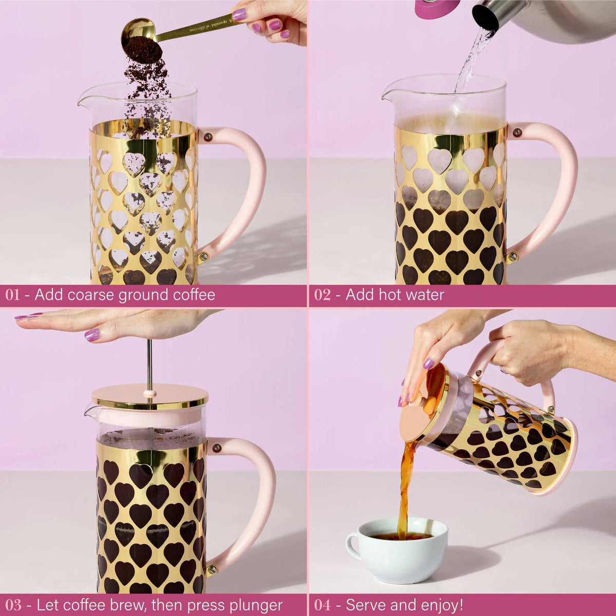 Pink French Press Coffee Maker 34 Ounce C303