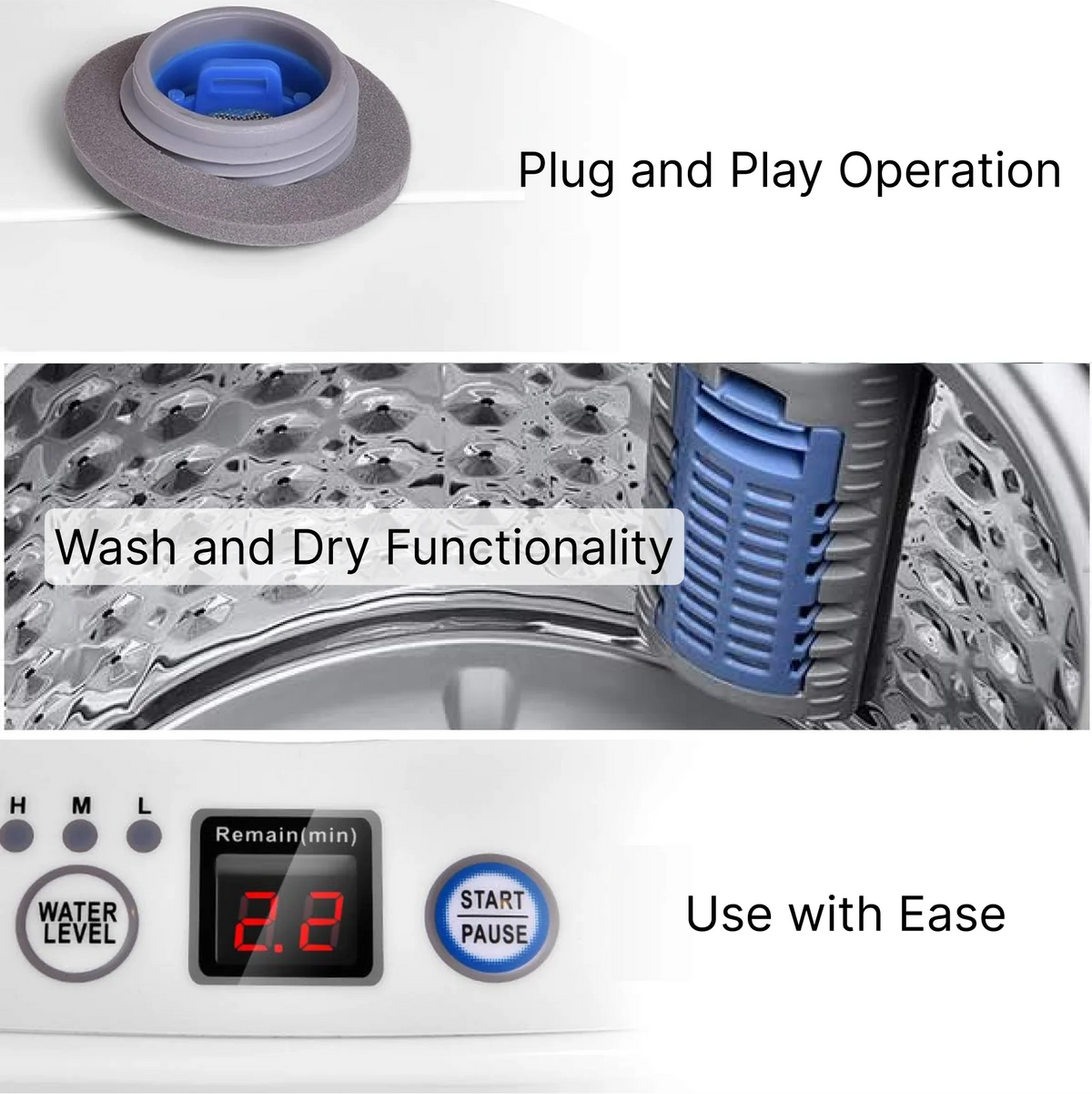 1.34 Cu Ft Portable Full Automatic Washer Spinner Combo Y769