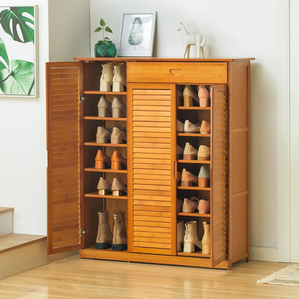 Bamboo Shoe Storage Cabinet With Drawer & Shutter Door Z339058