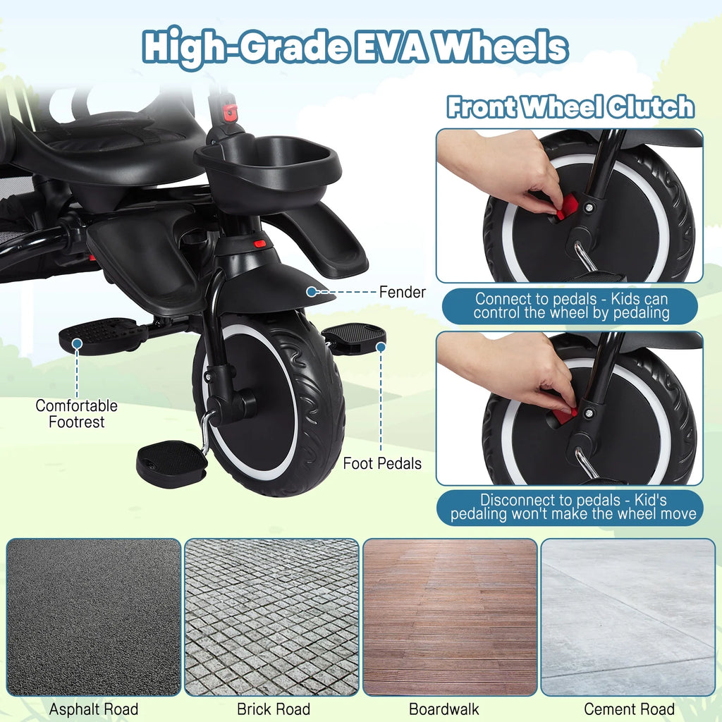 Folding Toddler Tricycle with Adjustable Canopy and Storage B26191