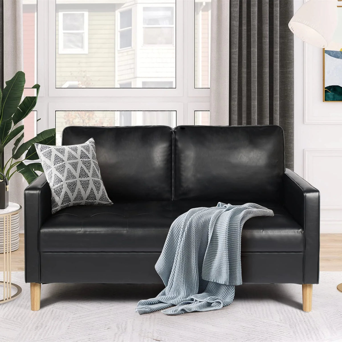 Mid-Century Faux Leather Loveseat Sofa G1901