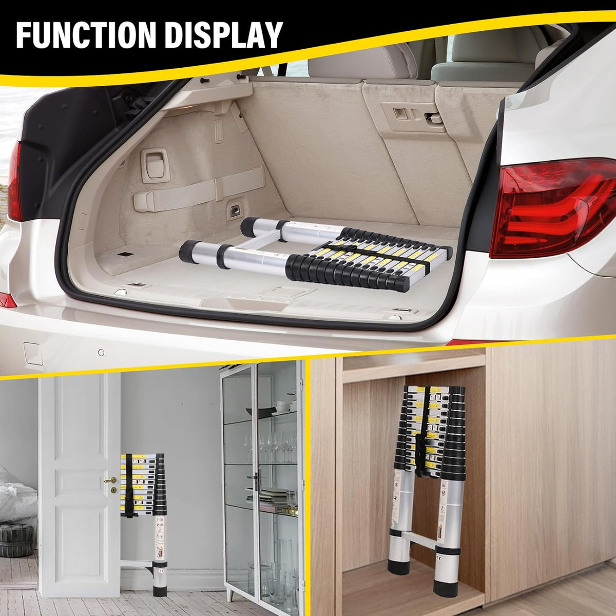 14.5FT Telescoping Aluminum Extension Ladder with Triangular Stabilizer G6185