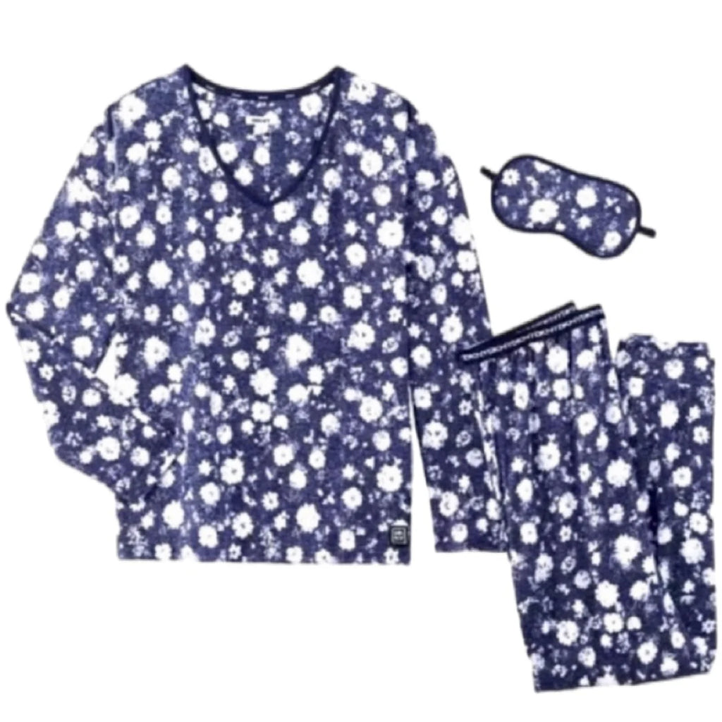 Navy Heather Floral 3-Piece Lounge Set with Eye Mask A74631