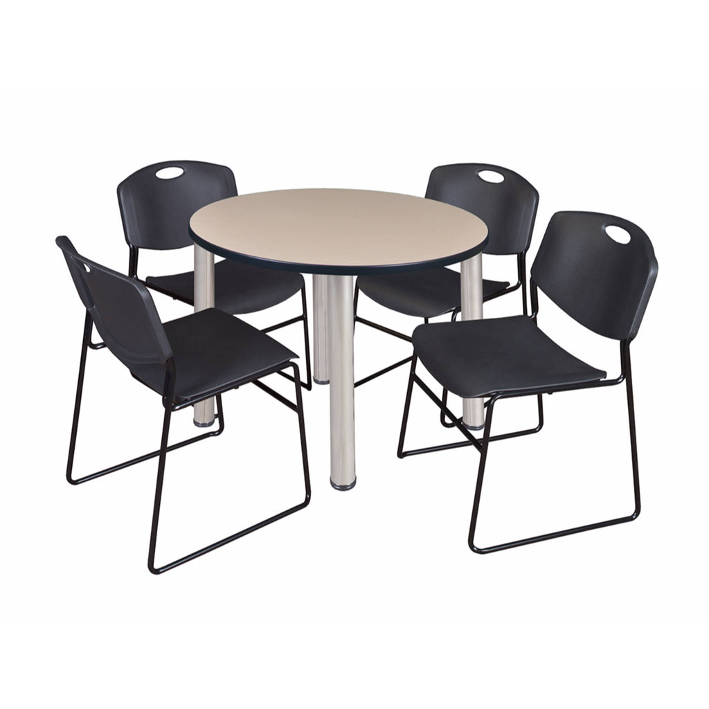 36x22 Round Breakroom Table with 4 Stack Chairs S53526