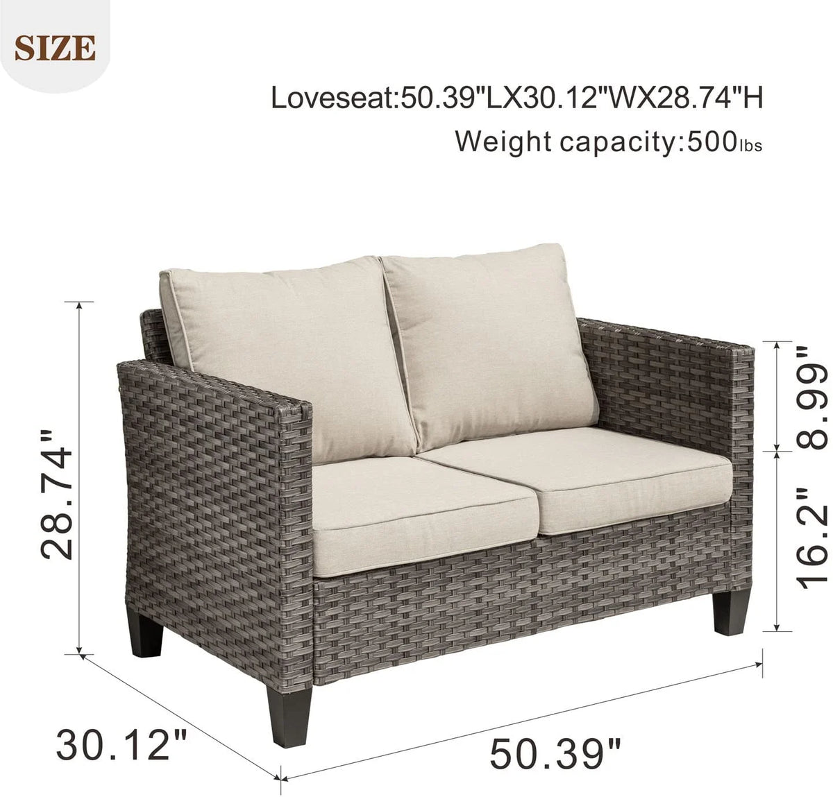 All-Weather Wicker Rattan Sofa with Cushions O67976
