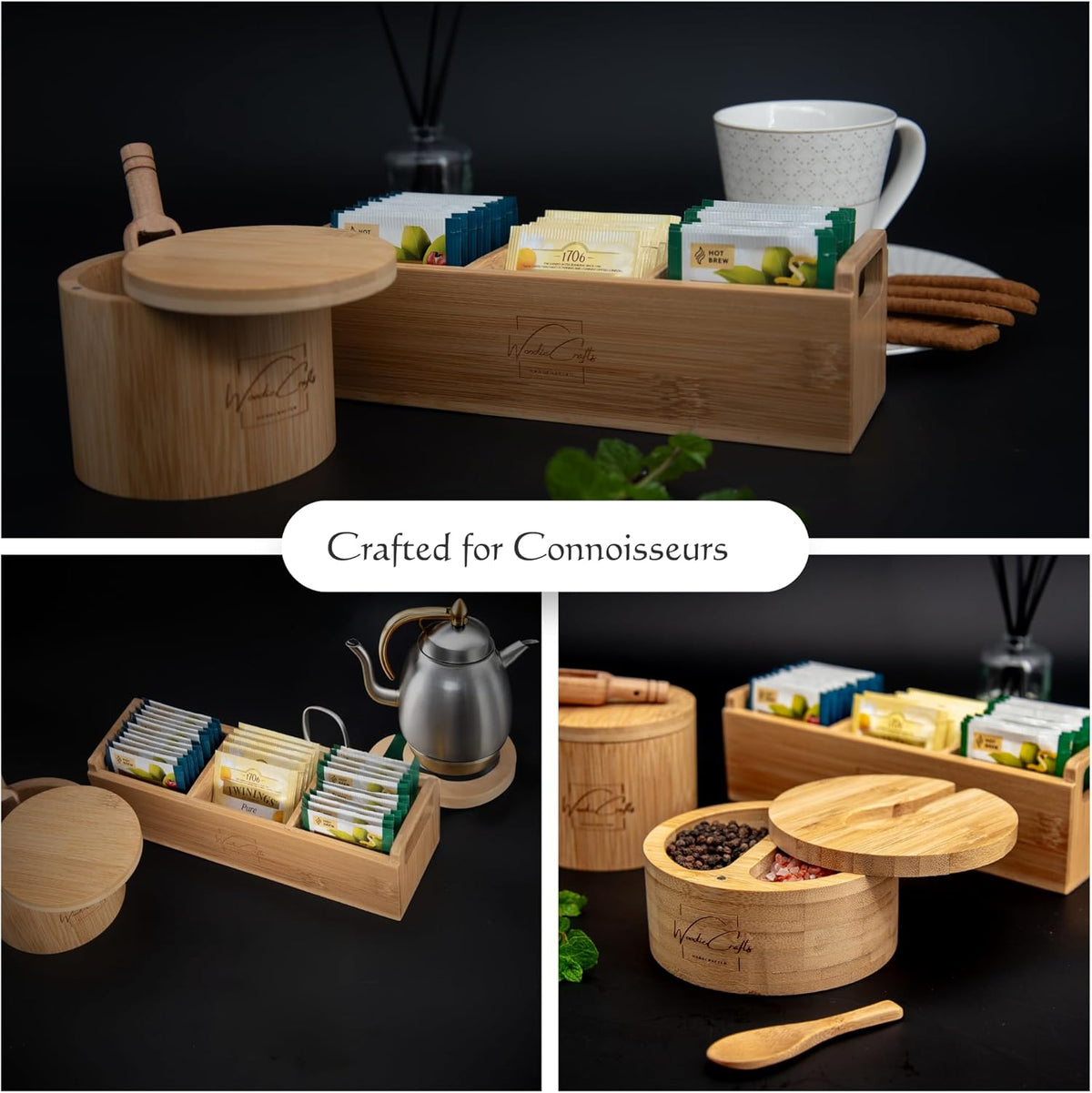 Bamboo Wood Tea Bag Storage Organizer Box S25966
