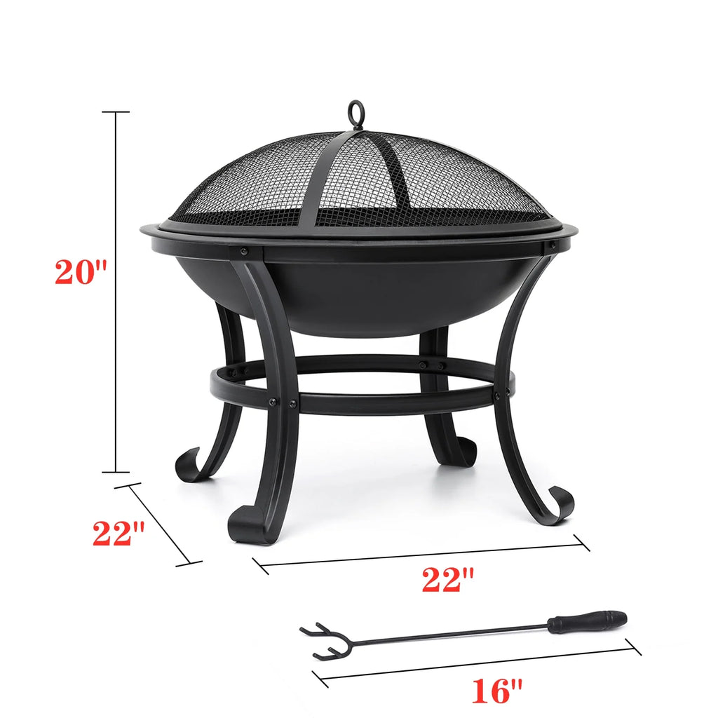 22 inch Wood Burning Steel Fire Pit with Spark Screen E587