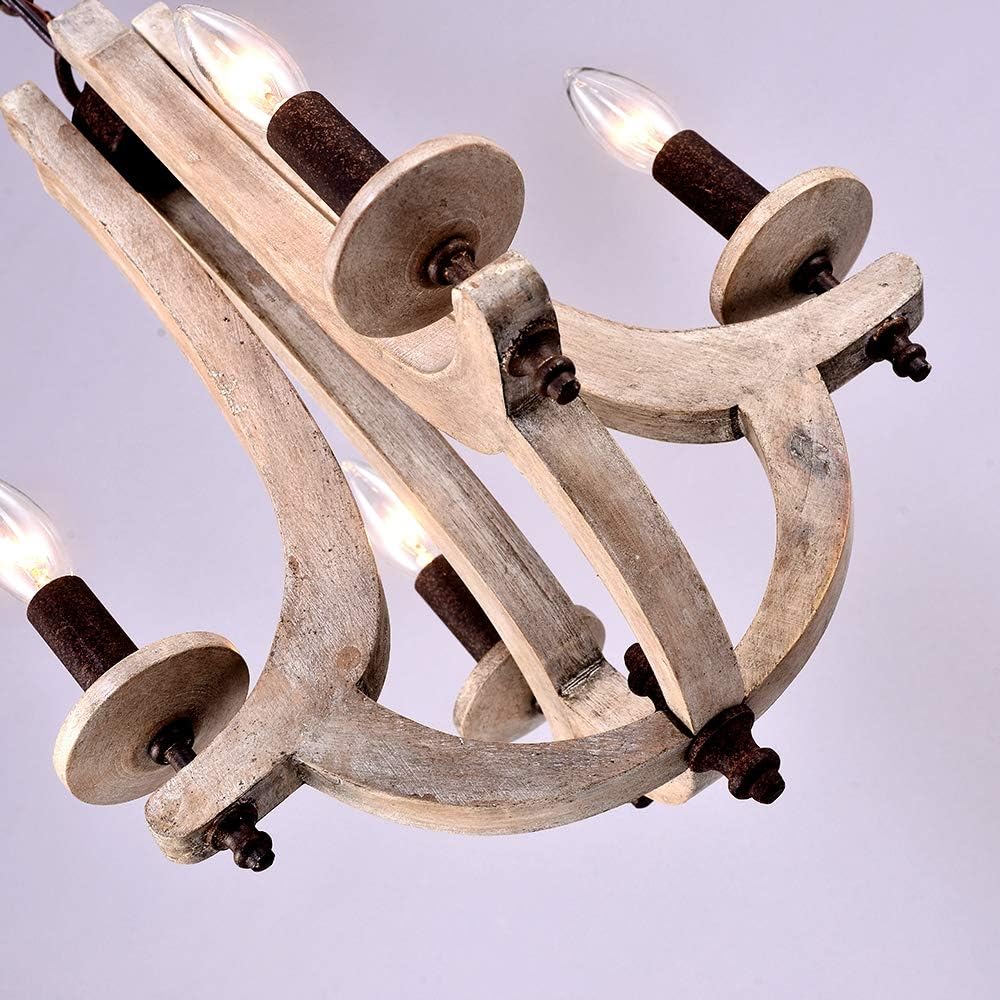 Retro Iron Wooden Chandelier 4 Candle Holder Light W15.7XH18.9 Inch Y43717