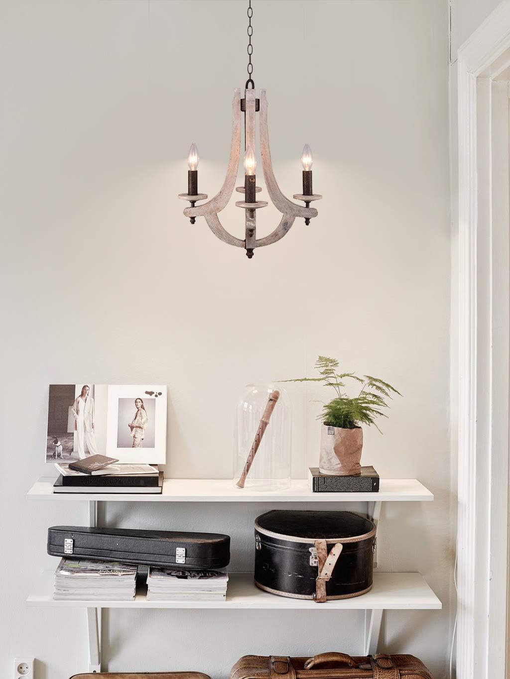 Retro Iron Wooden Chandelier 4 Candle Holder Light W15.7XH18.9 Inch Y43717