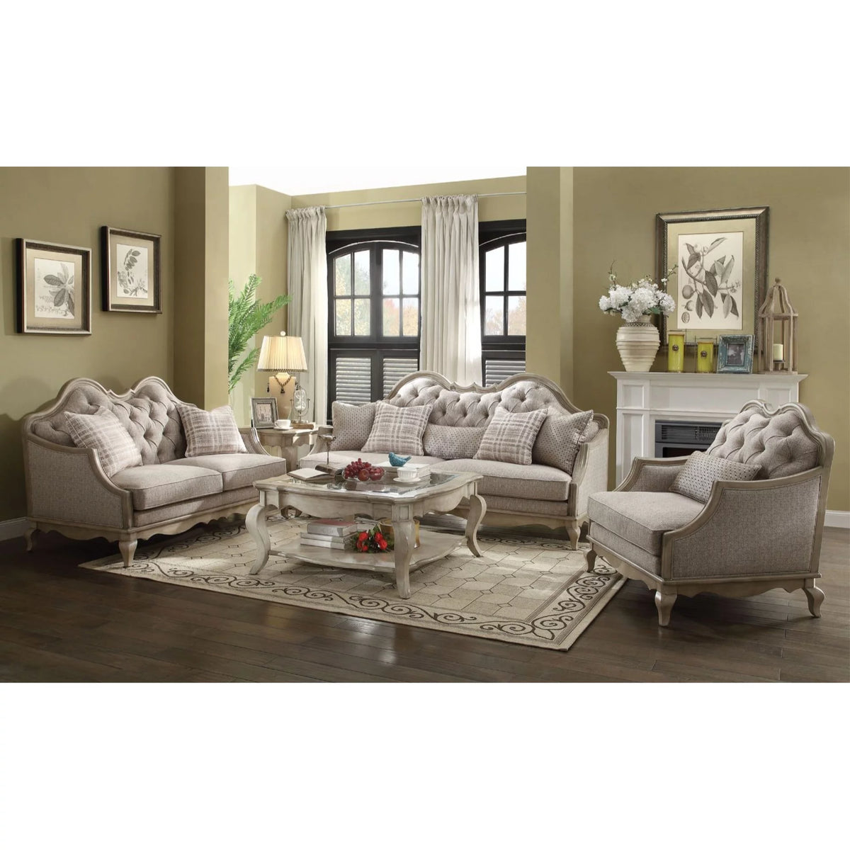 Beige Fabric Sofa with 5 Pillows E94449