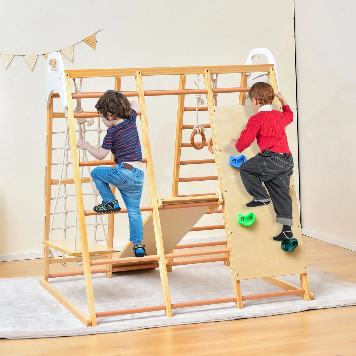 Wooden 8-in-1 Jungle Gym Playset with Monkey Bars G228297