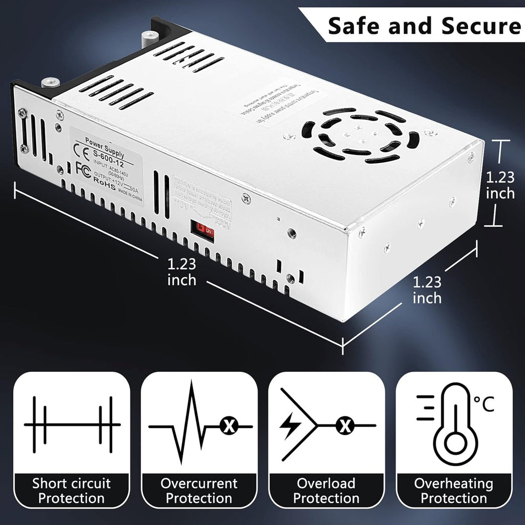110V AC to 12V DC Converter Power Supply Adapter, 50A 600W, Pack of 2 W228