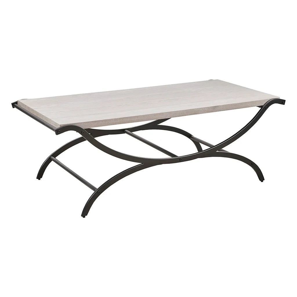 Modern Contrast Rectangular Coffee Table with Black Trestle Metal Base Y436587