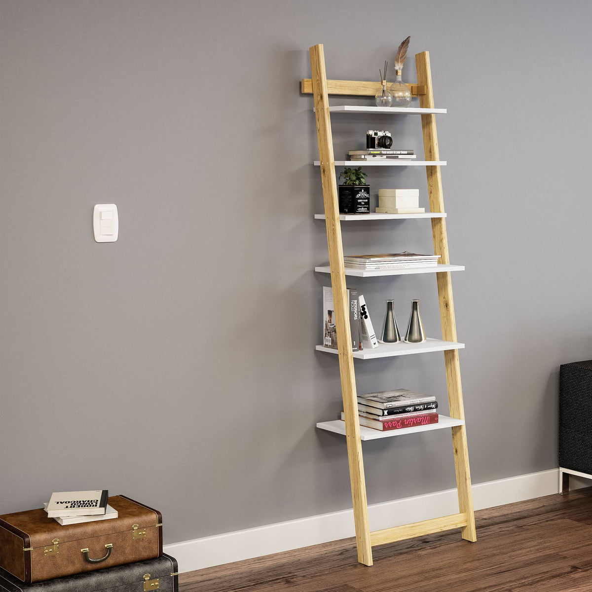 White Pine 6 Shelves Ladder Bookcase E170
