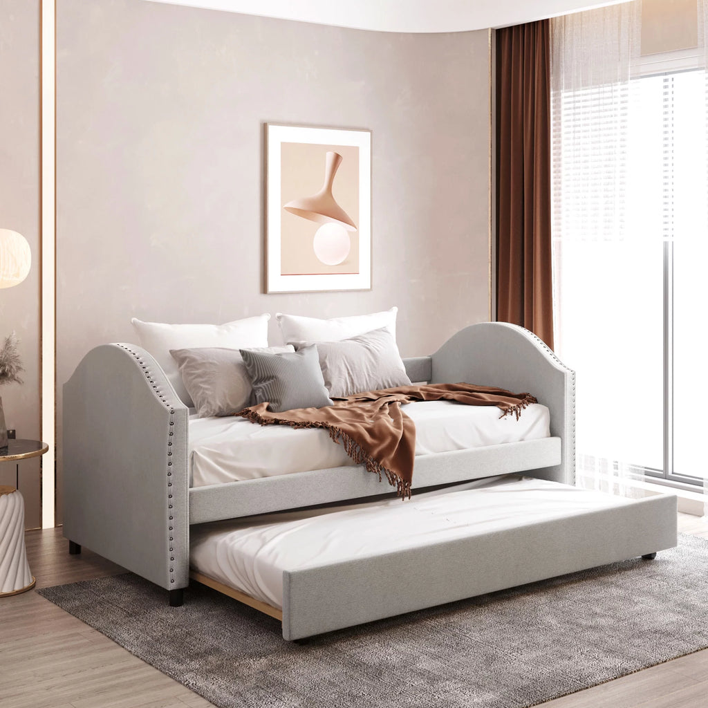 Beige Twin Size Upholstered Daybed with Trundle H40542