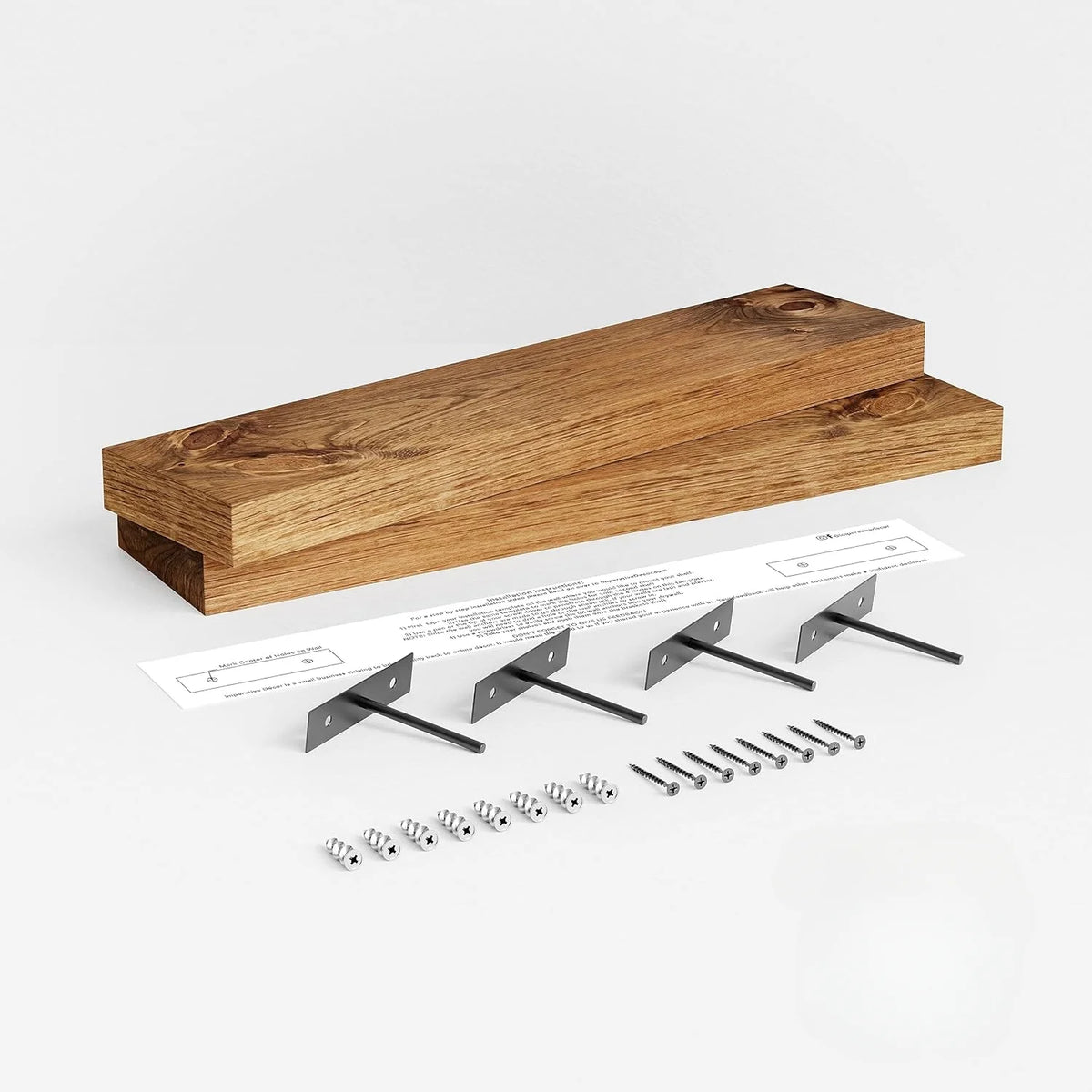 Set of 2 Light Walnut Wooden Floating Wall Shelves Z365