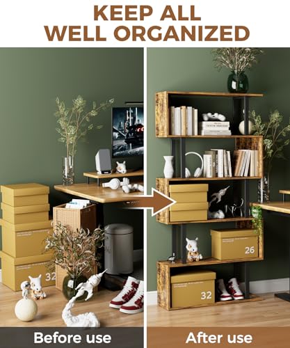 6 Tier Geometric S Shaped Wood Bookcase L2696