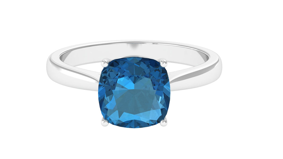 3 CT London Blue Topaz and Diamond Ring, 925 Sterling Silver, US 4.00 X1766