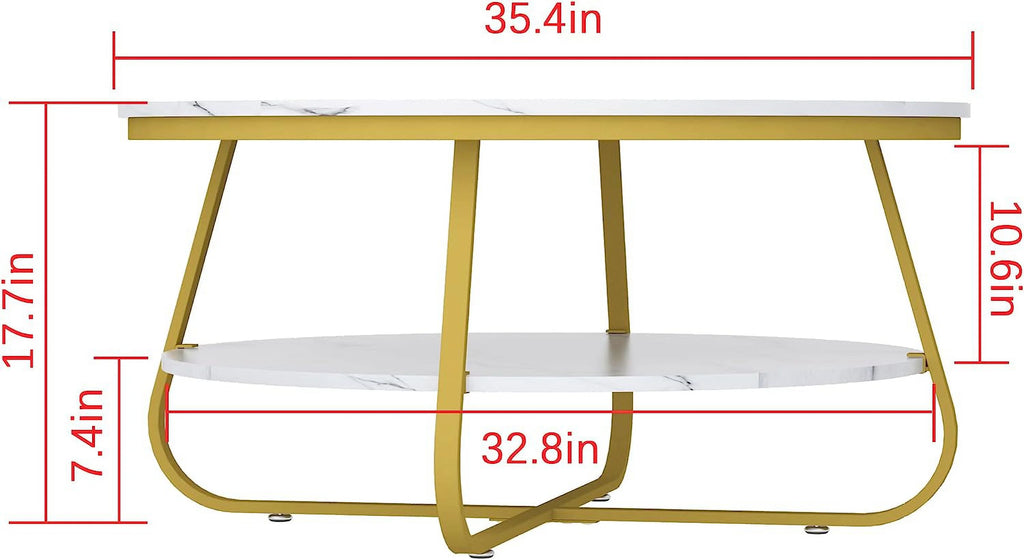 Round Storage Coffee Table 35.8 Inch Industrial Wood with Metal Frame B243323