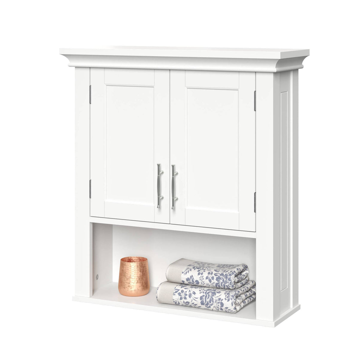 White Two Door Wall Cabinet with Open Shelf F58480