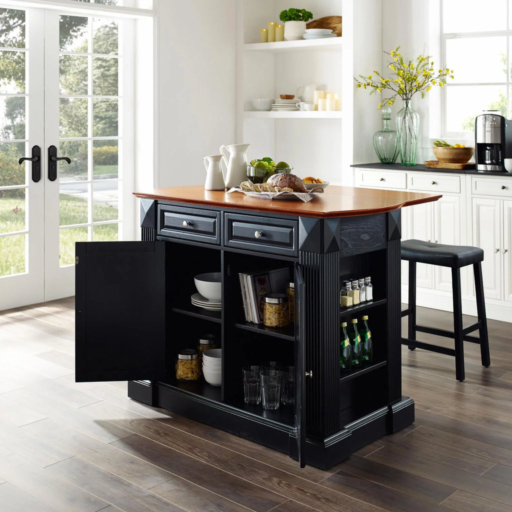 White Drop Leaf Kitchen Island with Stools K97735