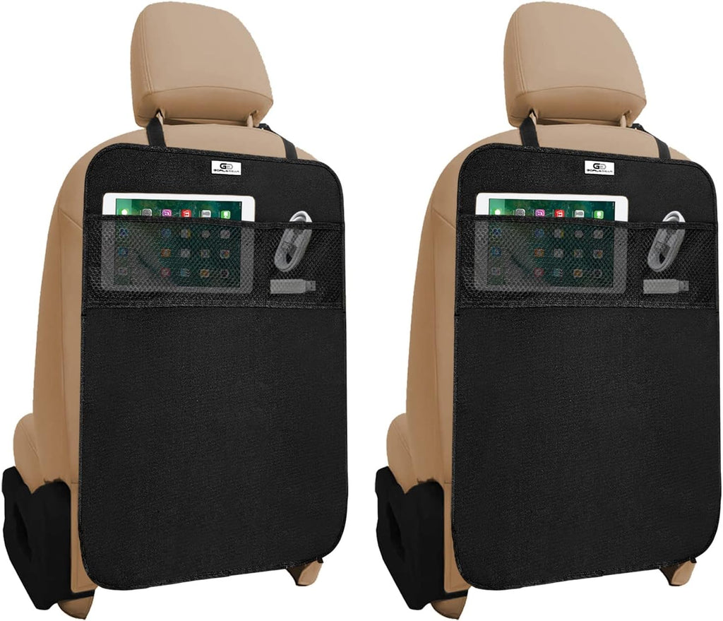 Black Heavy Duty Kick Mats Back Seat Protector 2 Pack Car Seat Organizer I12707