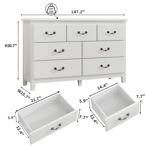 Antique White 6 Drawer Wood Dresser Y3539