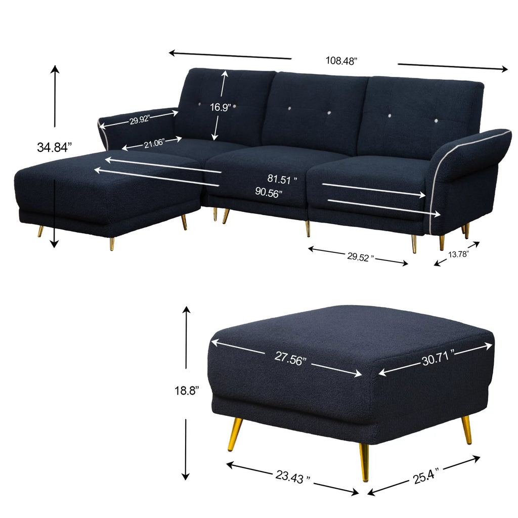 Blue Modular Sectional Sofa with Chaise W489