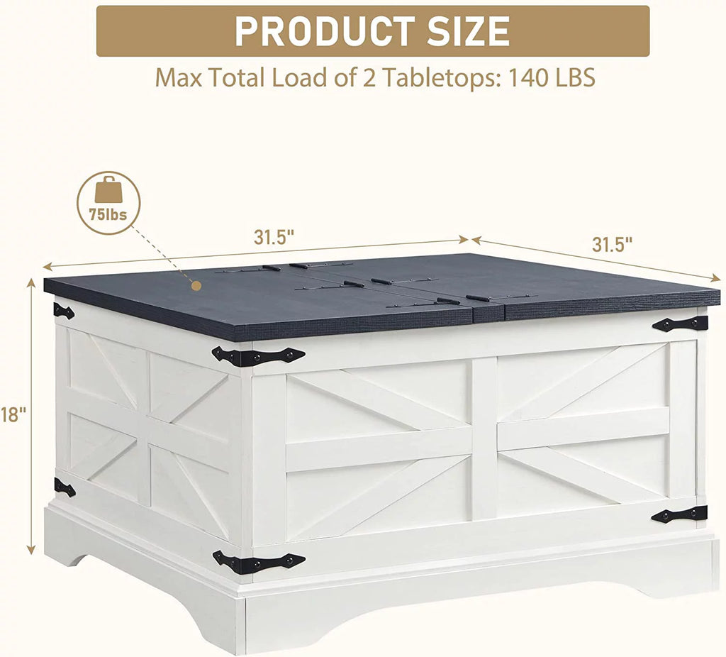 White Wood Lift-Top Coffee Table with Storage F995