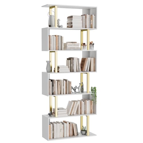 6 Tier Geometric S Shaped Wood Bookcase L2696