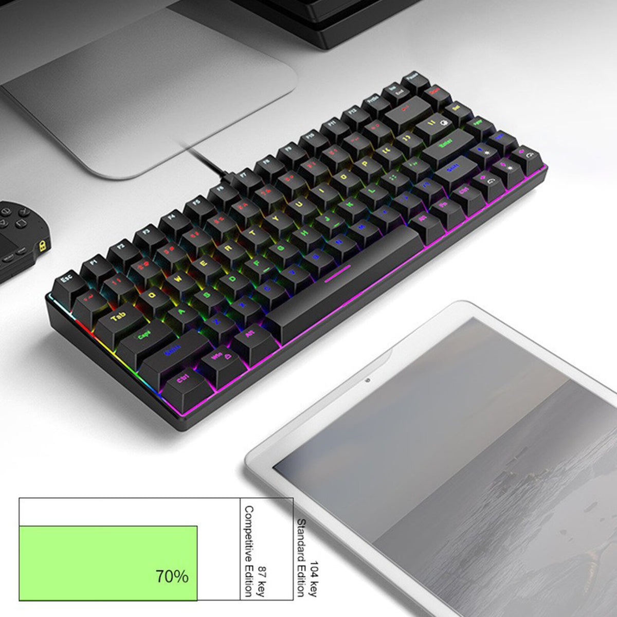 84 Key RGB Luminous Mechanical Keyboard USB C Wired 70% Compact Waterproof Keyboard B2227