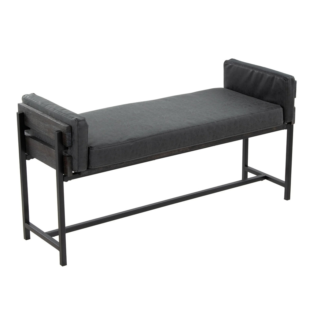 18" Farmhouse Bench with Black Metal and Grey Wood K7489