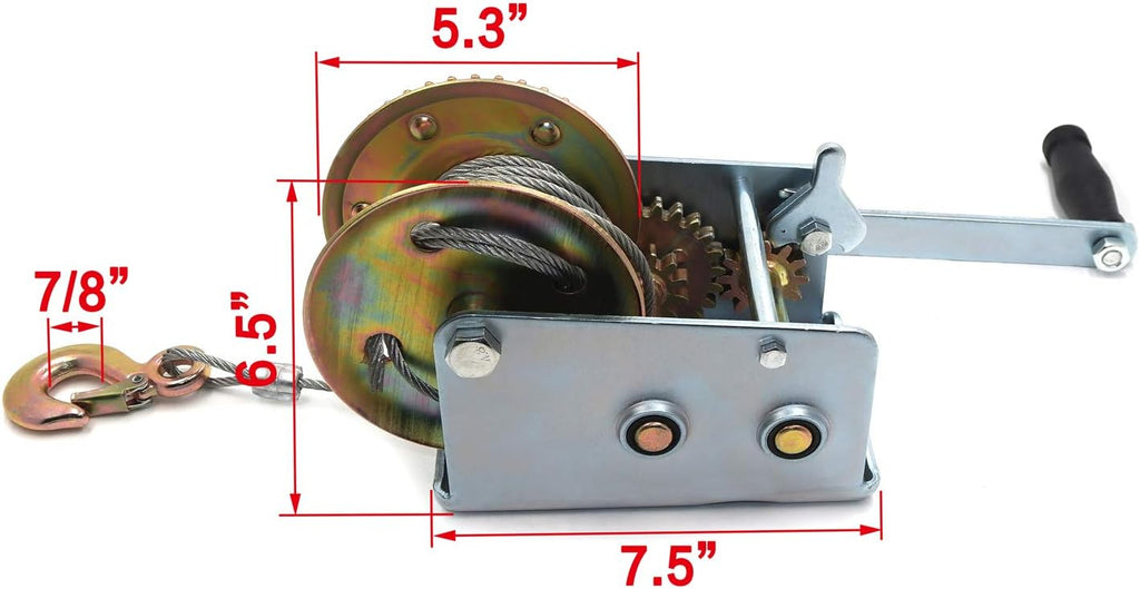 2000Lbs Dual Gear Hand Winch with 33FT Steel Cable Pack of 2 F890026